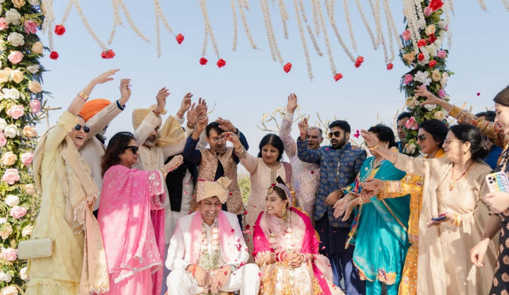Punjabi wedding baraat procession with family and guests